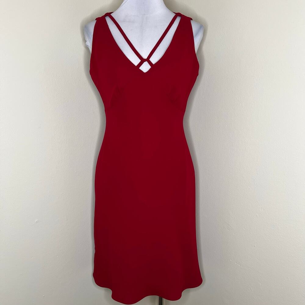 Y2K Evan Picone Sheath Dress 10 Red Crepe Strappy Work Special Occasion Event